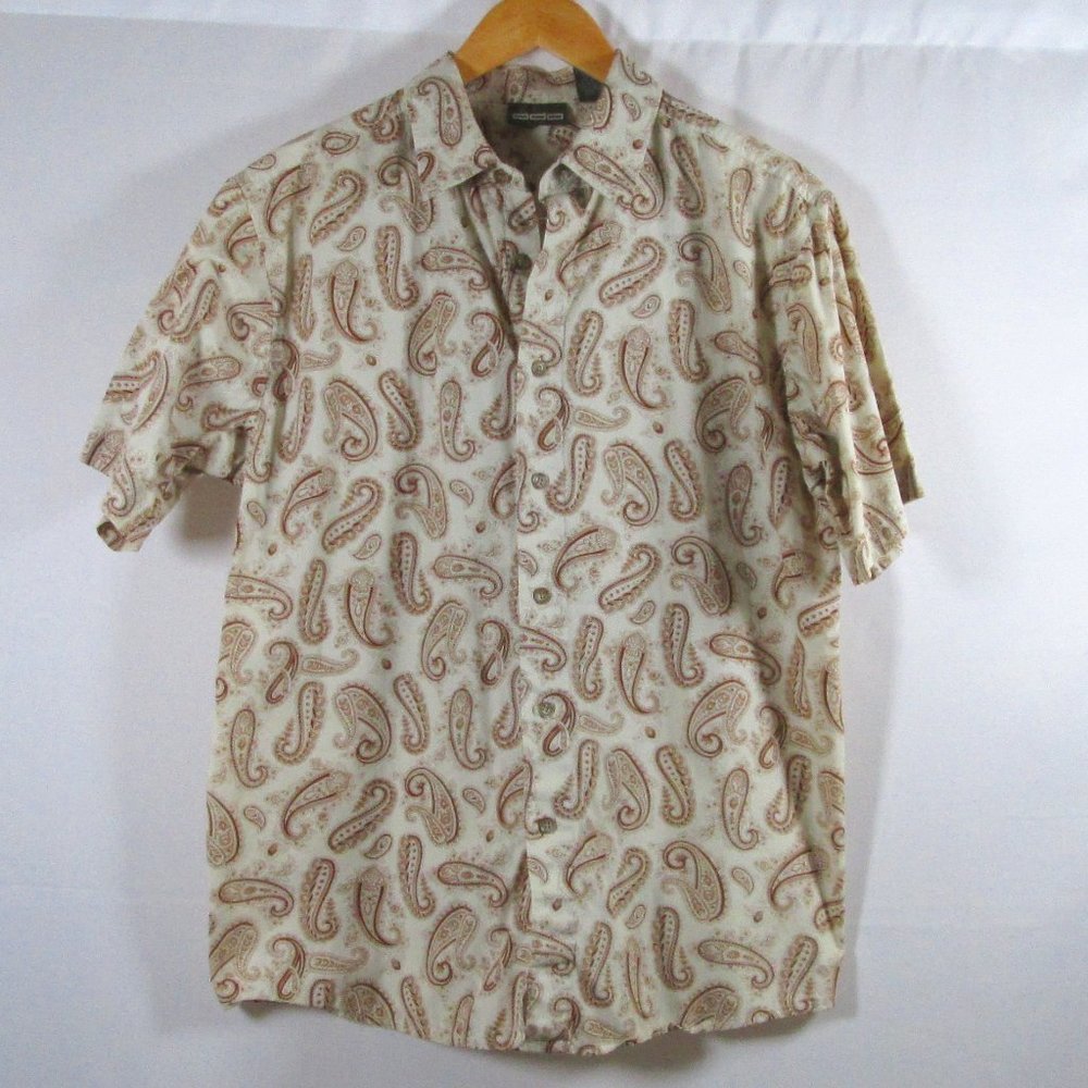 ODO Mens Tan & Brown Paisley Short Sleeved Button Down Shirt Sz Large Pr…